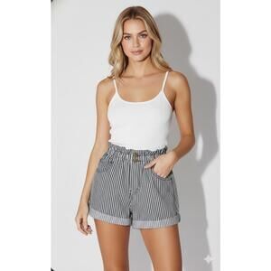 Princess Polly - Navy Pinstripe High-Waist Paperbag Shorts - 4